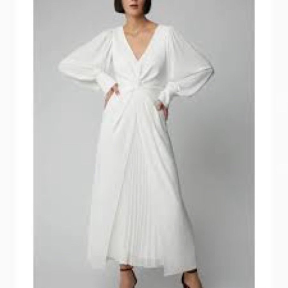Self Portrait Ivory Jersey Twist Pleated Dress - 4 - Picture 2 of 13